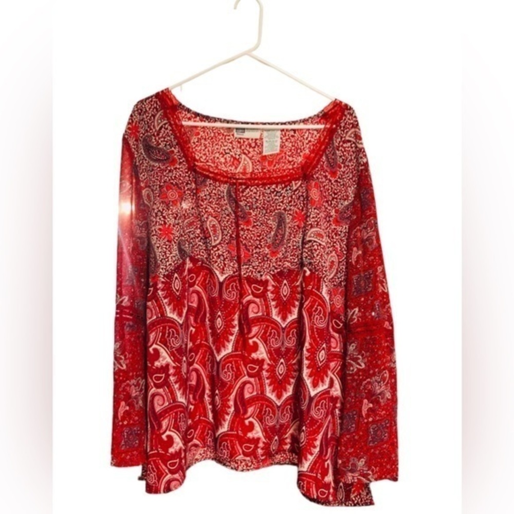 Faded Glory Top Blouse Size 46/48 Red & White